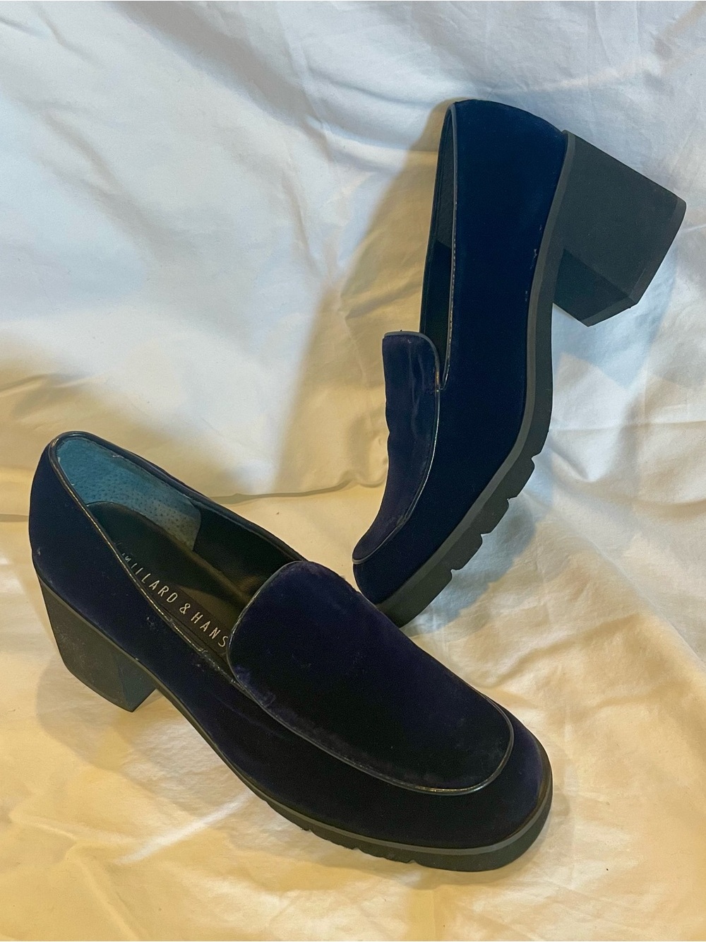 Blue Velvet Heeled Loafer